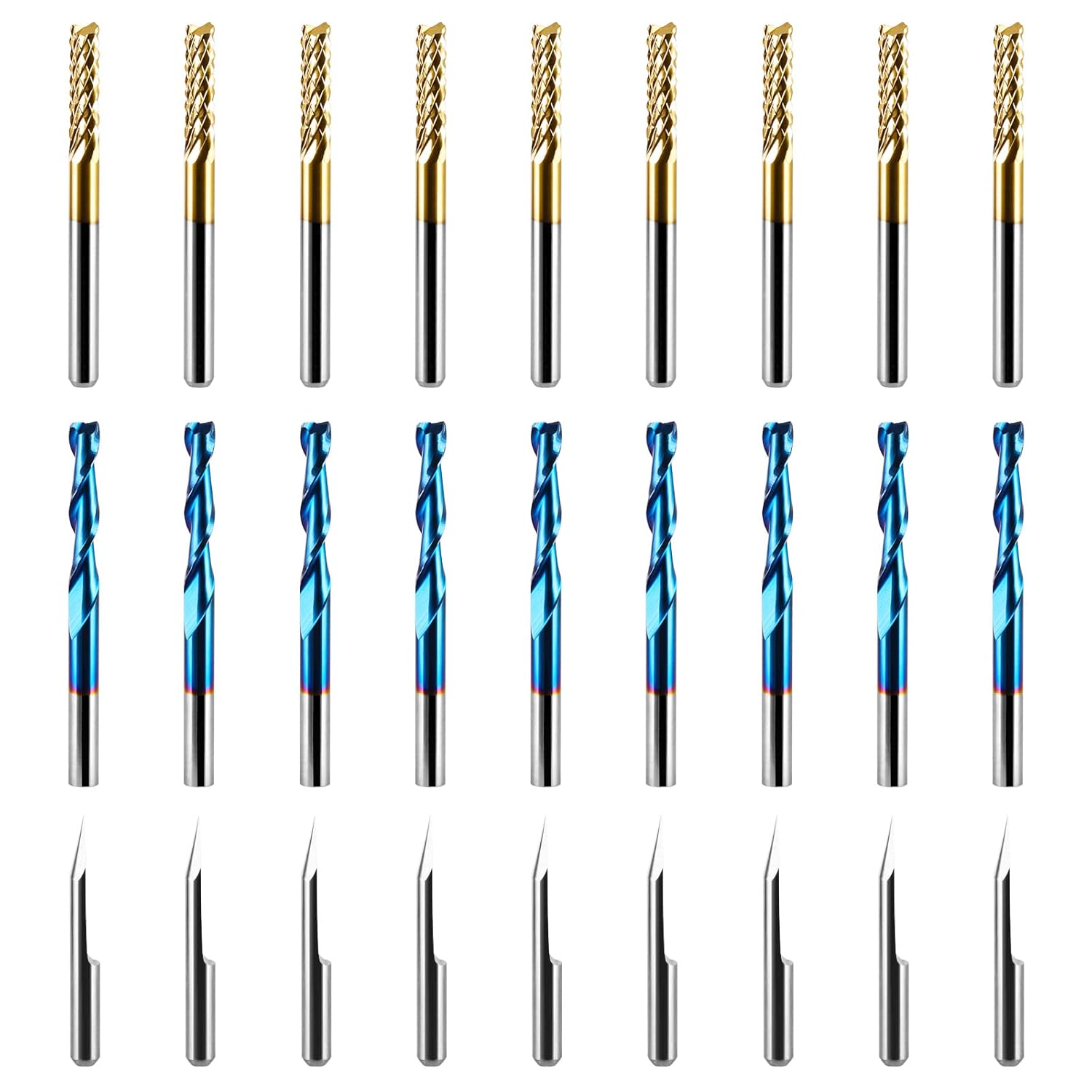 Genmitsu 30pcs End Mills CNC Router Bits, 1/8'' Shank, Including 2