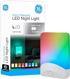 GE Color Changing LED Night Light with Dusk to Dawn Sensor - 8 Vibrant Colors, Plug-in for Kids Bedroom, Hallway, Bathroom