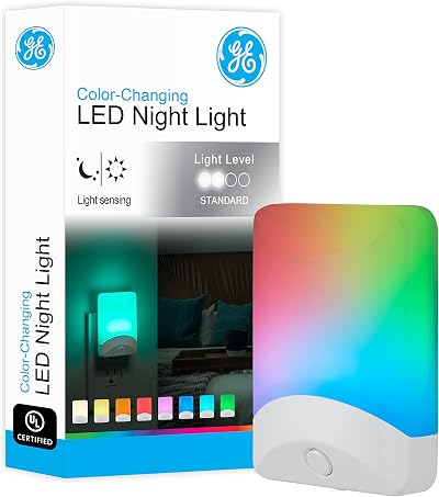 GE Color-Changing LED Night Light, White & Vibrant Color Modes, Plug-in, Dusk-to-Dawn Sensor, Energy Efficient, UL-Certified, Home Décor, for Kids, Bedroom, Bathroom, Nursery, 34693, 1 Pack, White