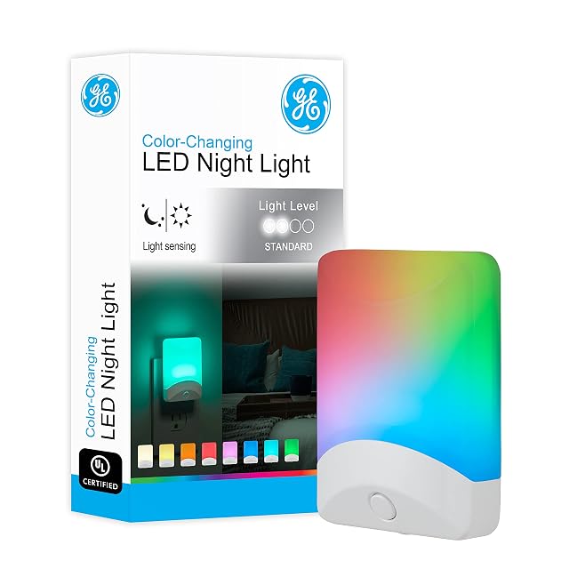 GE Color Changing LED Night Light for Kids Dusk to Dawn Sensor Home Decor Apartment Essentials Wall Lights
