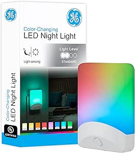 GE Color-Changing LED Night Light, Plug Into Wall, Dusk to Dawn Sensor, Ambient Lighting, for Bedroom, Childrens Room, Nursery, Safety Rated, 1 pack, 34693