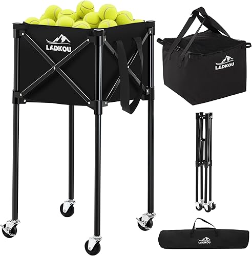 Extra Large Tennis Ball Hopper, Holds 200 Balls, Foldable Tennis Ball Basket with Wheels & Removable Bag, Lightweight Pickleball Caddy Cart for