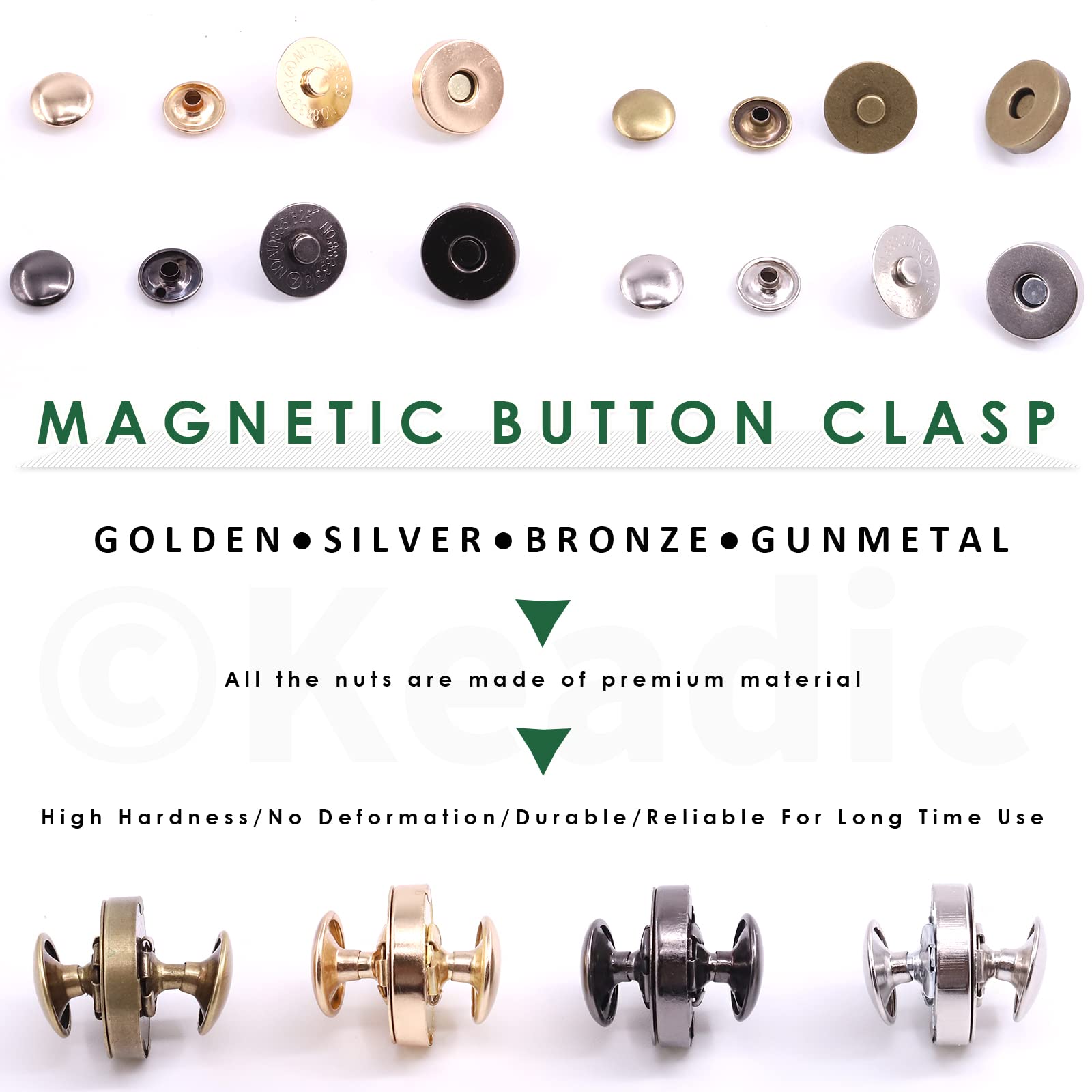 Keadic 69 Sets 14/18mm Bolsa Cerraduras Botón Snaps Color Kit con herramienta de instalación, plata/pistola Metal/bronce/oro/plata coser botones de punto para bolsos bolsos cartera ropa cuero