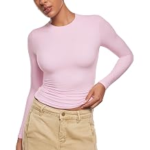 INLYRIC Womens Inbarely Ultra Long Sleeve Shirts Crew Neck Double Lined Slim Fitted Going Out Tops Basic Tees