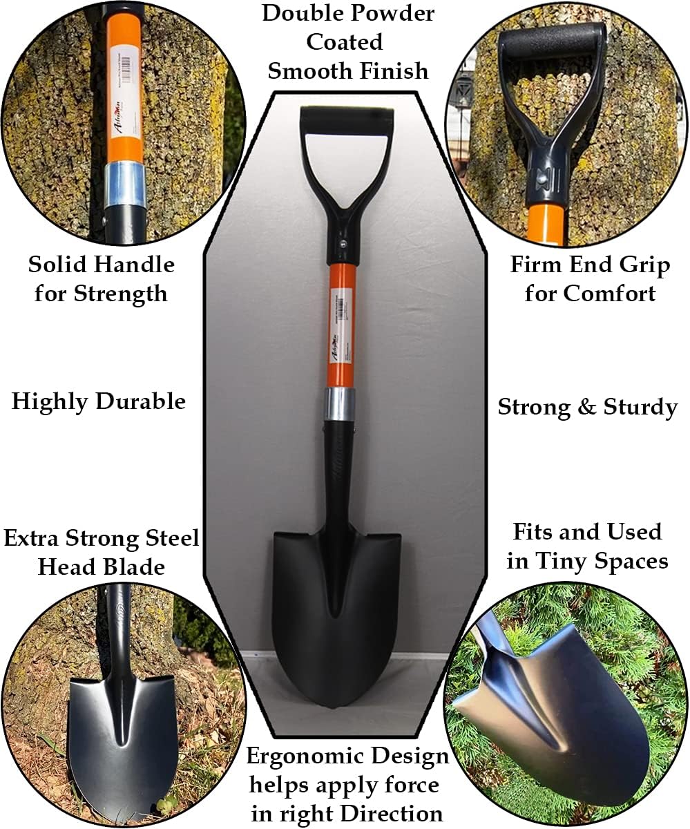 Ashman Mini Round Shovel (1 Pack) - 27 Inches in Length, Durable Handle, Round Shovel with Comfortable Grip with a Sturdy Blade, Multipurpose Premium Round Point Blade Shovel. : Patio, Lawn & Garden