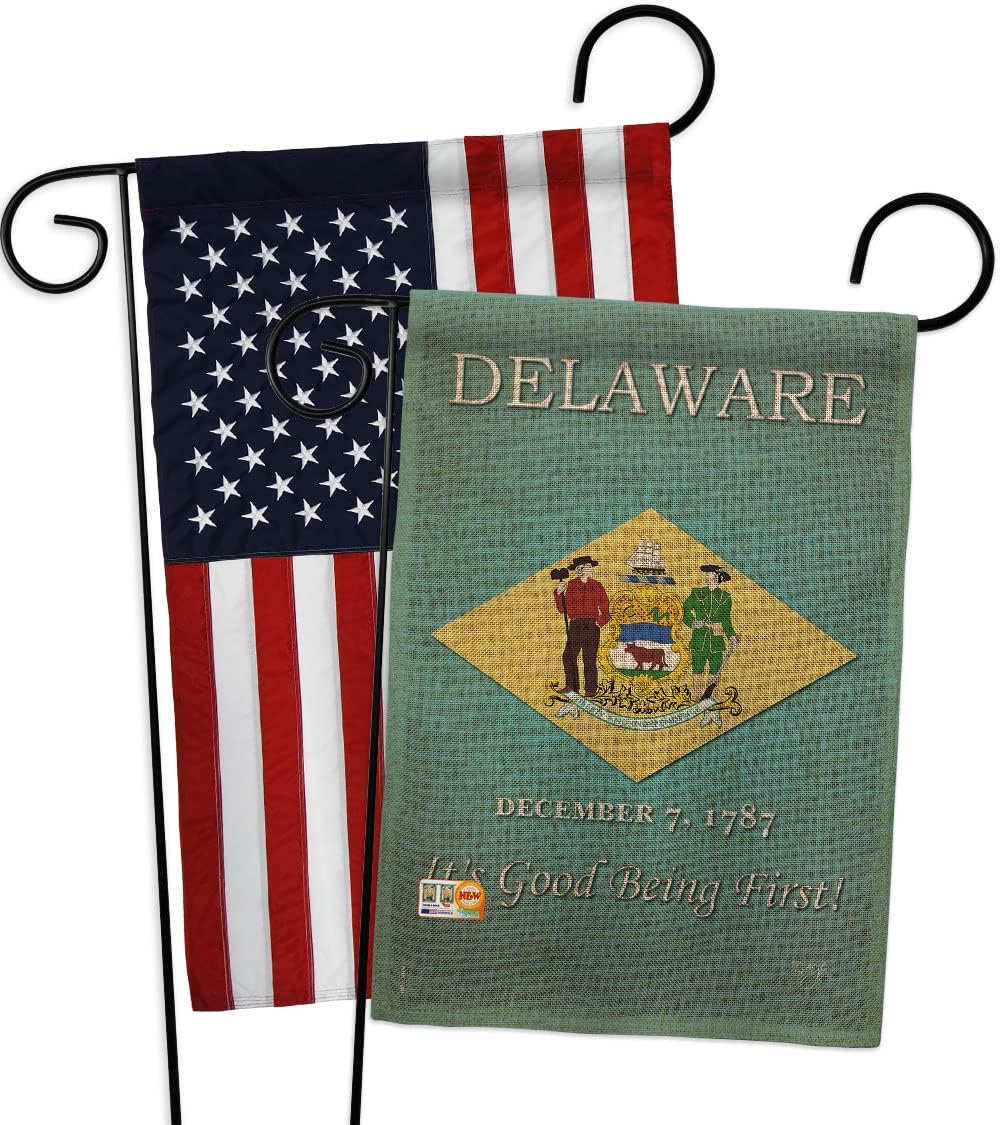 Delaware Burlap Garden Flags Pack Americana States USA American Territories Republic Country Particular Area Applique Small Decorative Gift Yard House Banner Double-Sided Made In 13 X 18.5