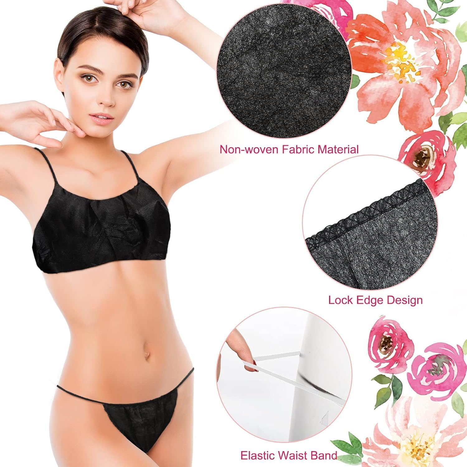 Women Disposable Bras and Panties Set Beauty Bikini Thong Disposable Spa Salon Top Underwear Individually Wrapped