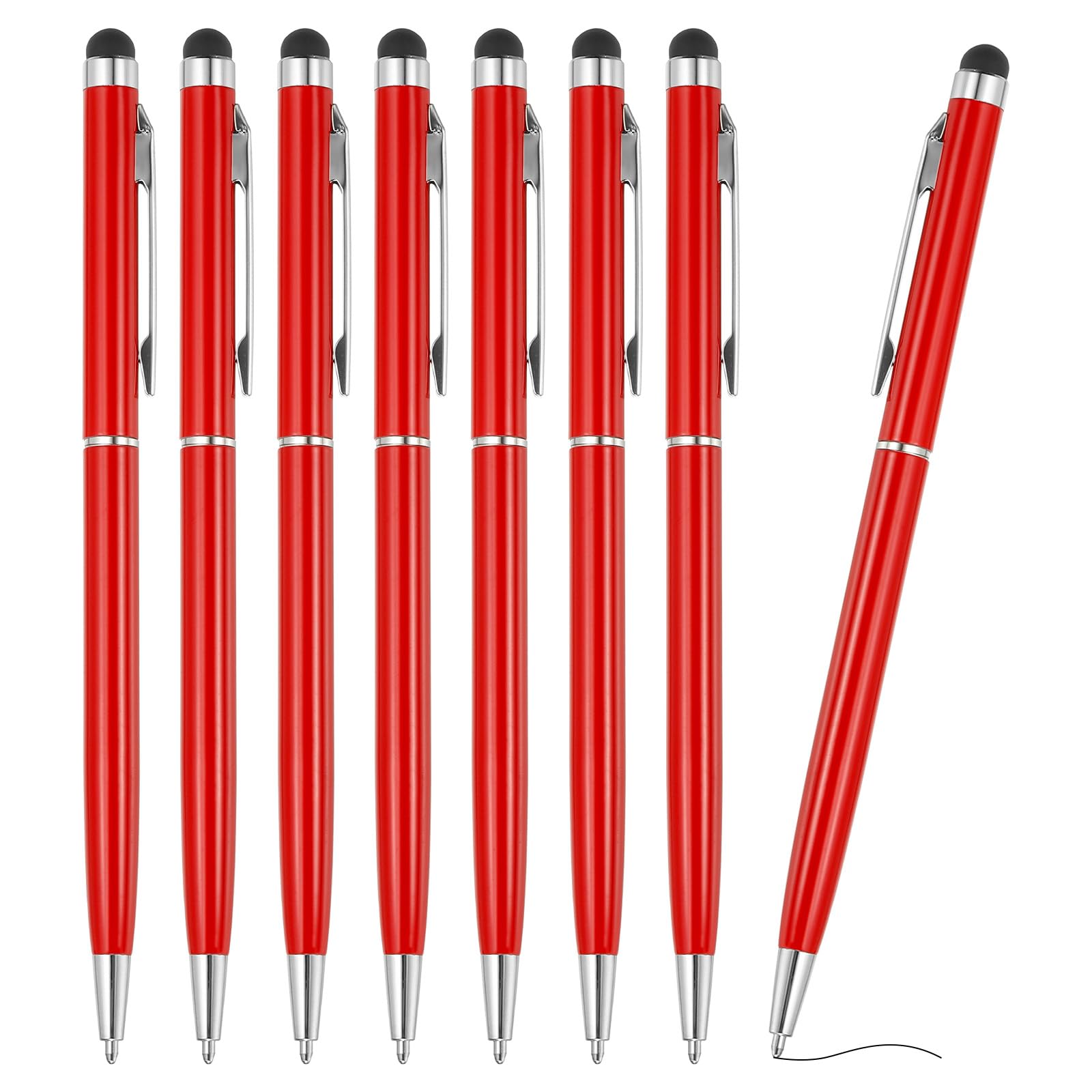 PATIKIL Ballpoint Pen with Stylus Tip, 8Pcs 2 in 1 Slim Metal Black Ink 1.0mm Medium Point Stylus Pen for Touch Screens Office Desk, Red