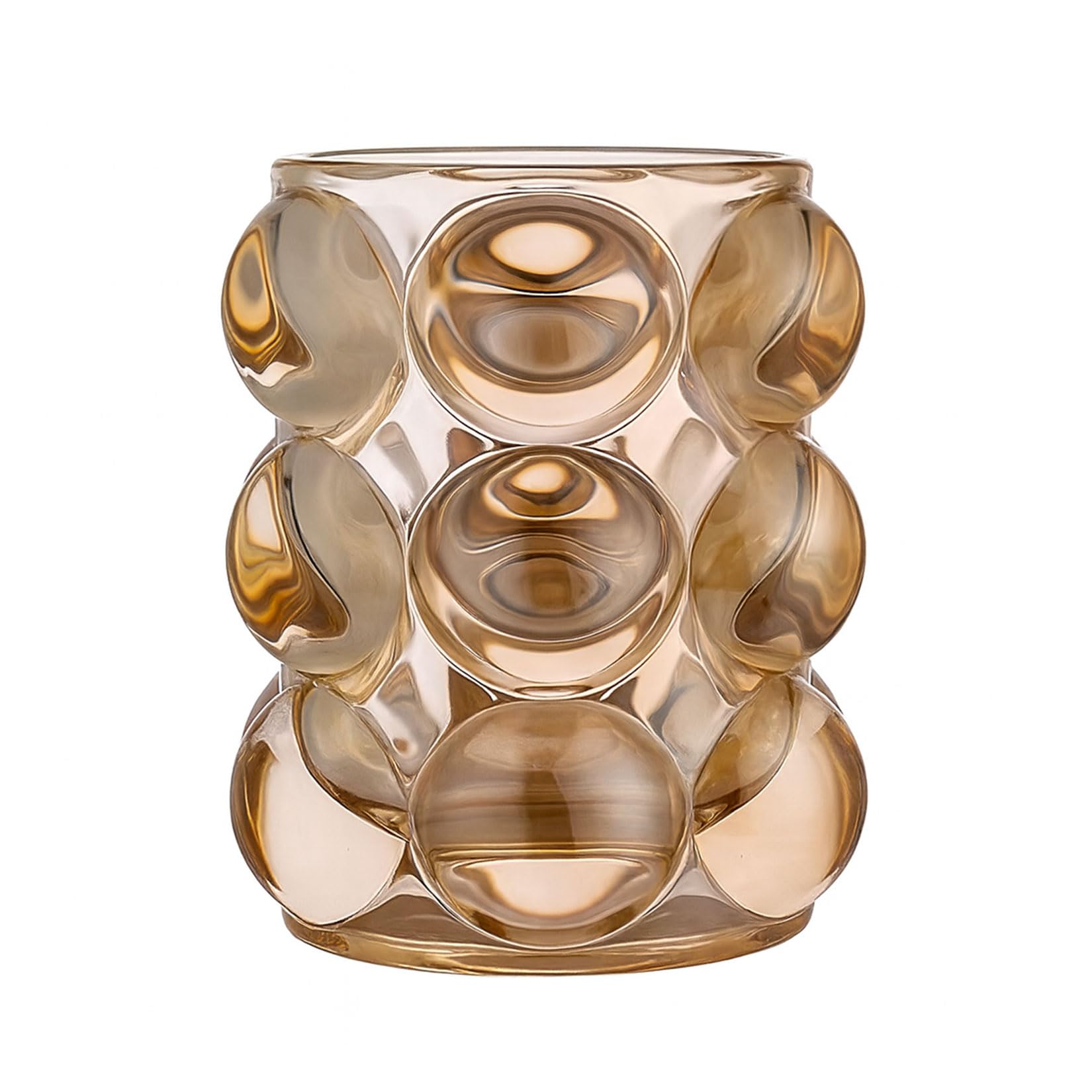 Bubble Glass Canister Candle Holder – Multipurpose Crystal Glass Holder for Jewelry, Pens, Makeup Brushes, Desk Organizer and Home Decor(Amber)