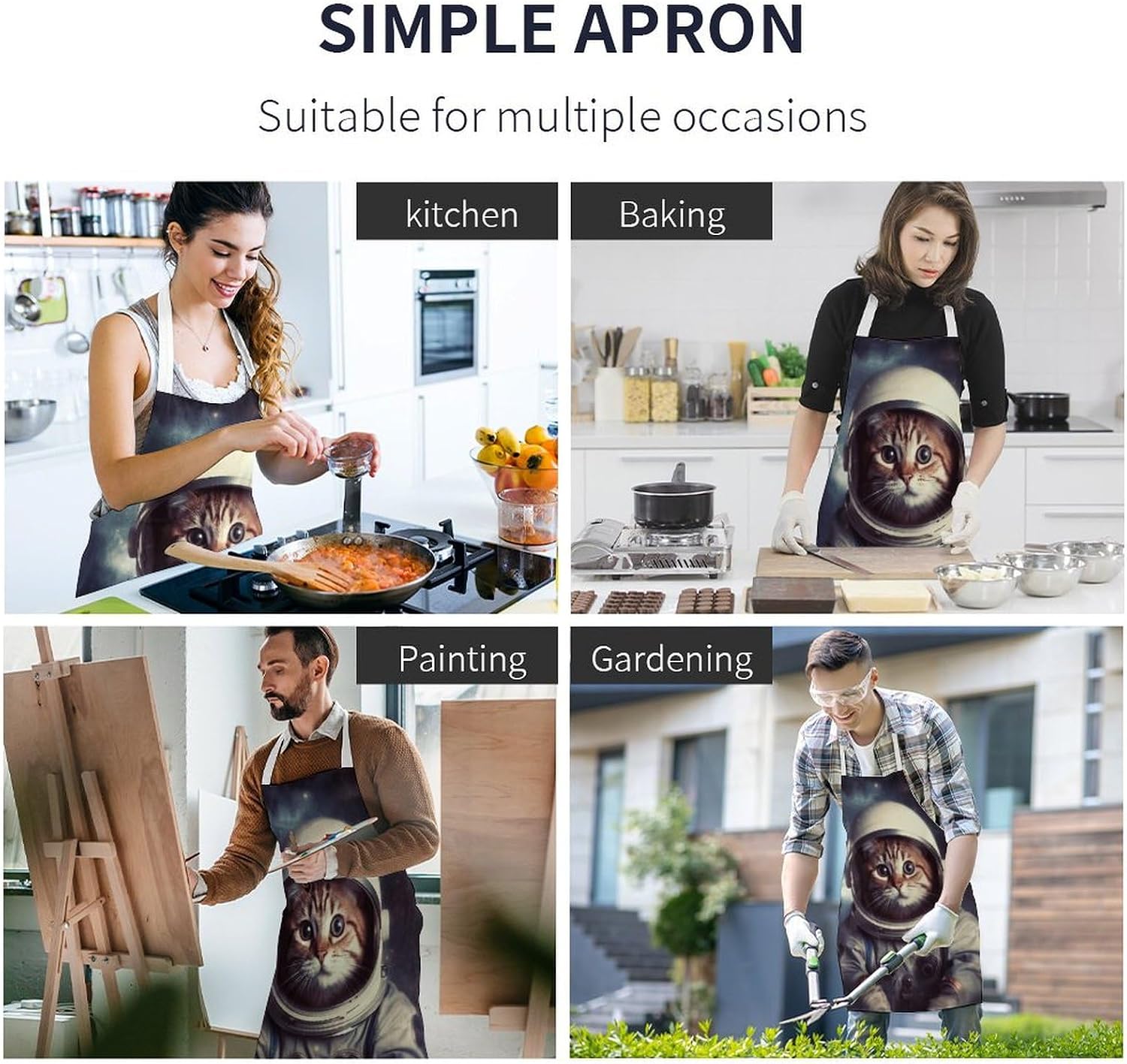 Apron Adjustable Bib Apron for Women Men Animal Cat Astronaut Chef Aprons for Cooking