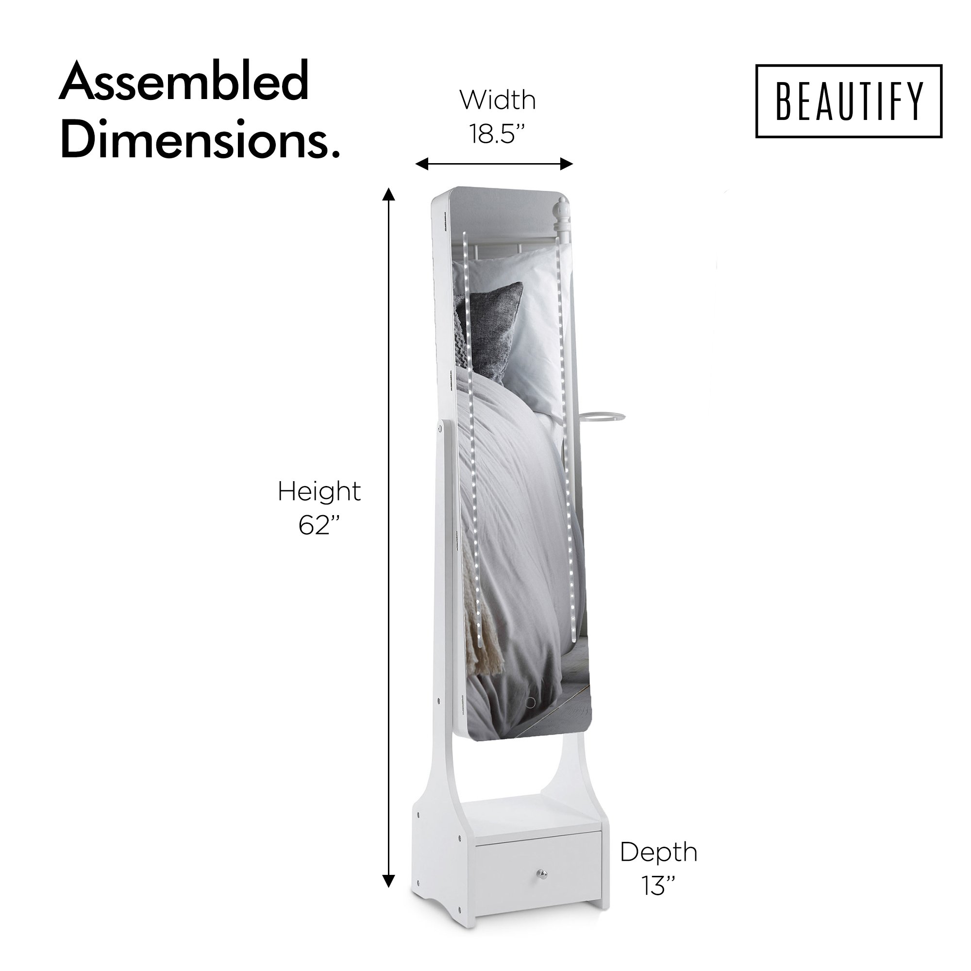 Beautify Standing Full Length Mirror with Storage, White Full Body