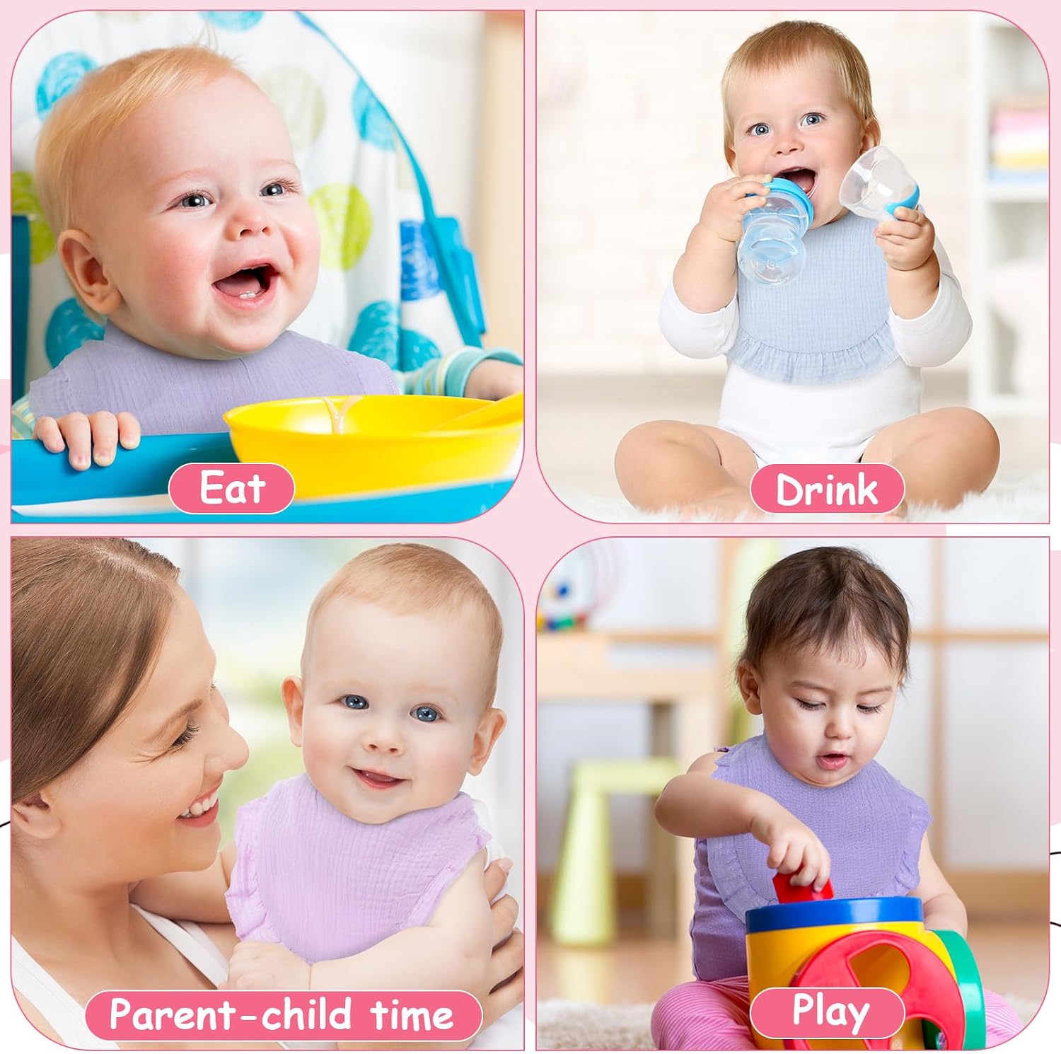 Kenning 18 Pcs Muslin Drool Baby Bibs Ruffle Absorbent Bib with Snap Button Boy Girl for Drooling Teething Infant Newborn