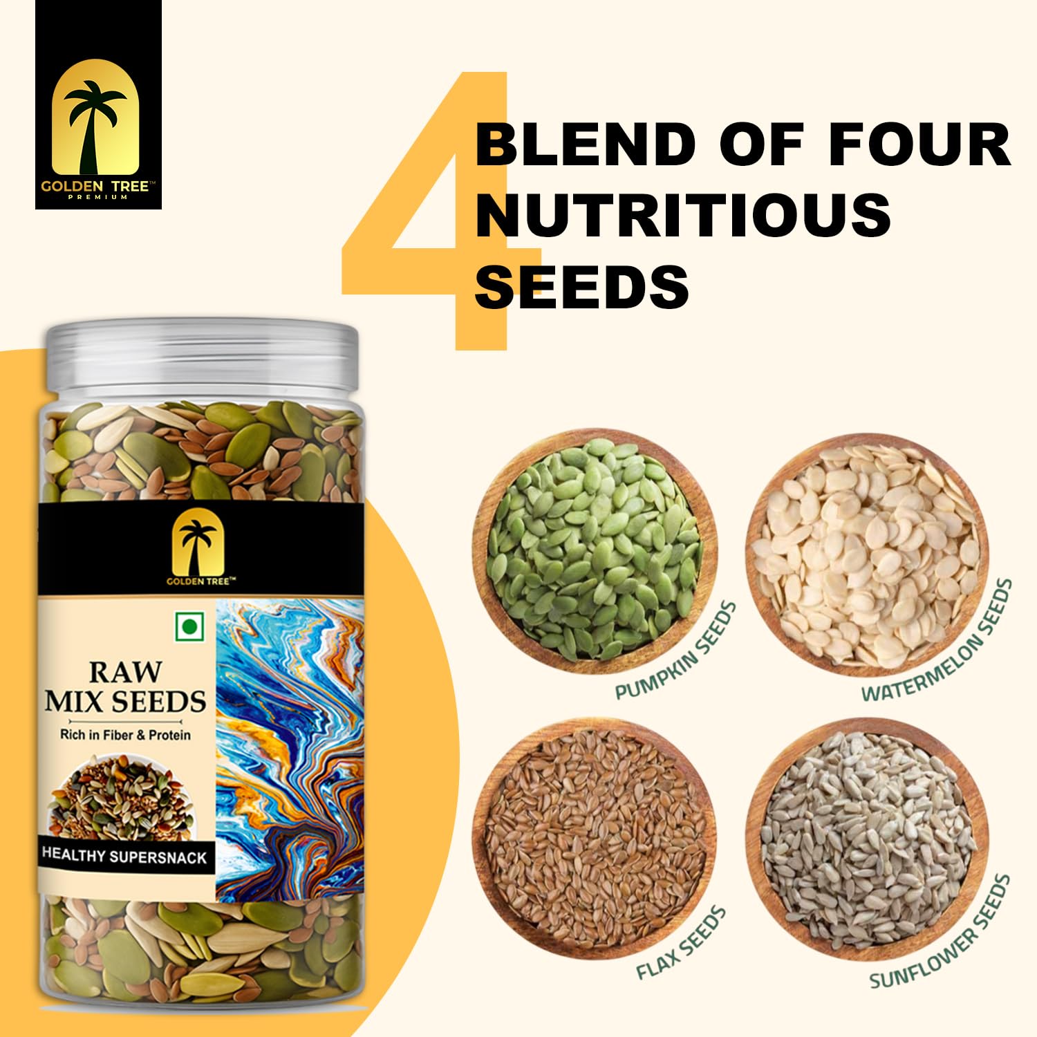 4 in 1 Mix Seeds For Eating | Pumpkin, Watermelon, Flax, and Sunflower Seeds | Weight Loss | Healthy Diet Snacks Trail Mixed Calcium and Protein Rich (200gm) 1