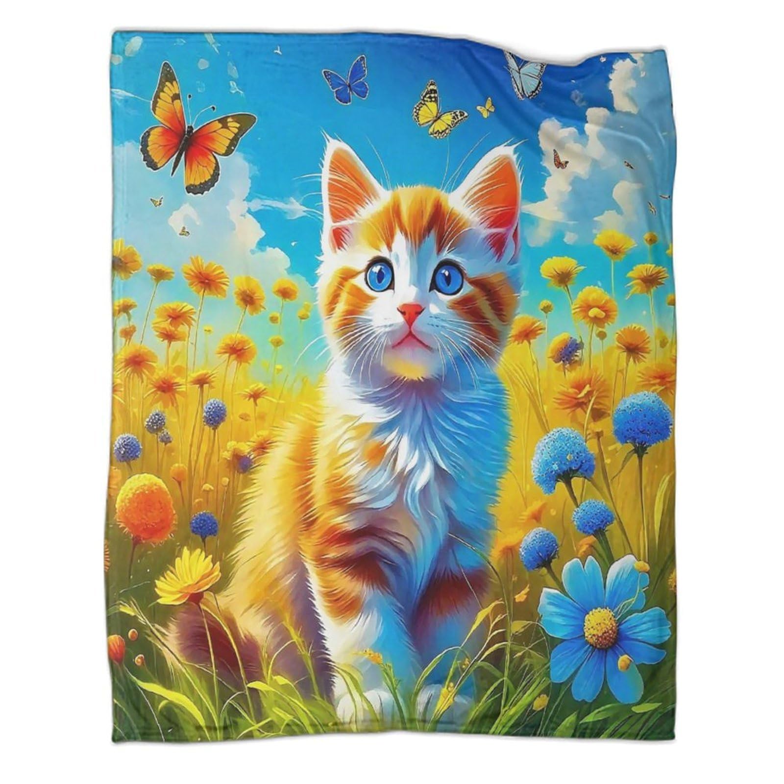Couverture 3D en flanelle chat pour lit et canapé, plaid doux 150x200cm