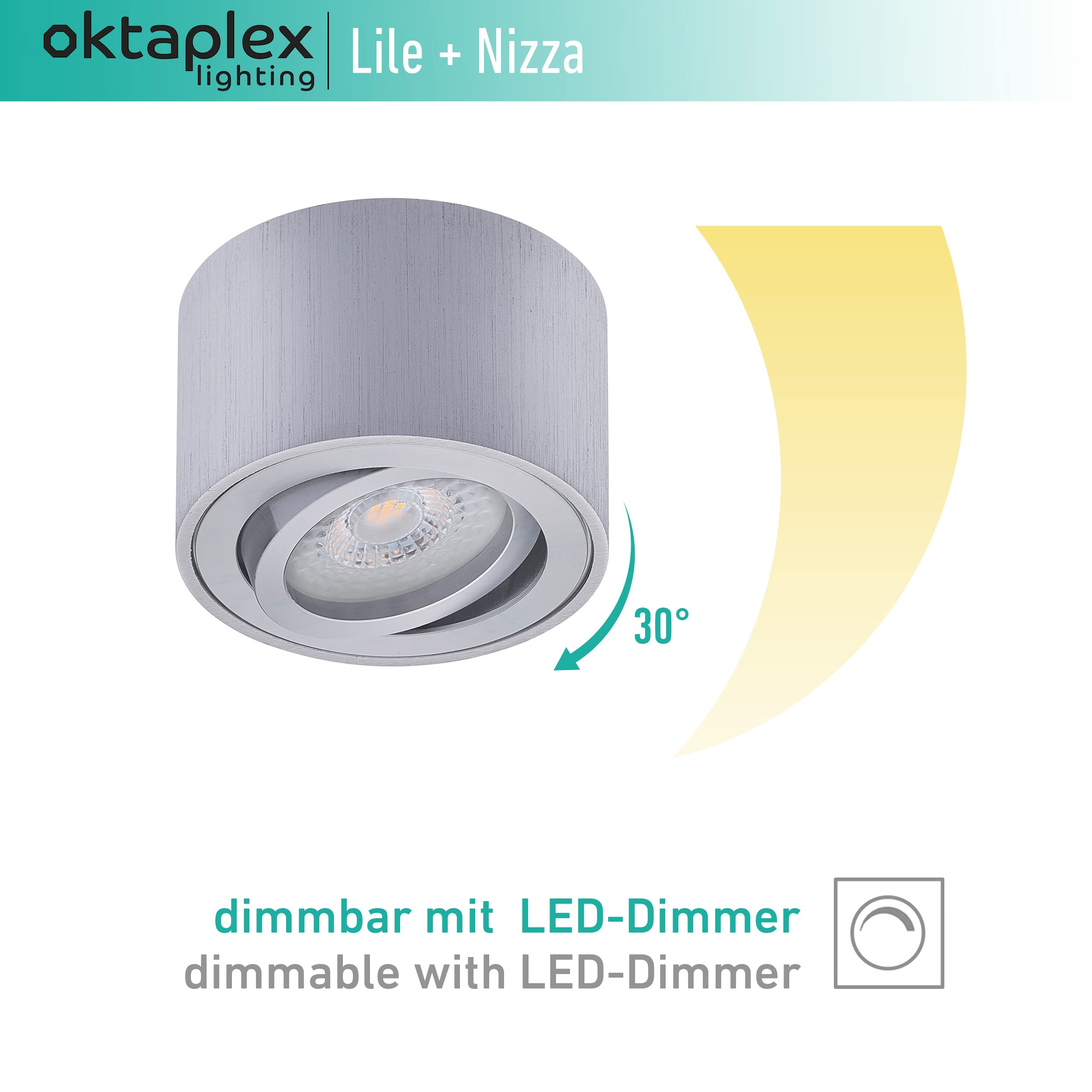 Oktaplex 6x Foco Superficie Orientable Lile Aluminio Cepillado Incluye Módulo LED Regulable 4,8W 230V 3000K Blanco Cálido 80x50mm - Foco Empotrable