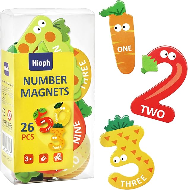 Hioph Magnetic Fridge Numbers for Children, Fruit Numbers & Symbols Refrigerator Magnets Preschool Counting, Educational, Learning Toys Kids Home School Games