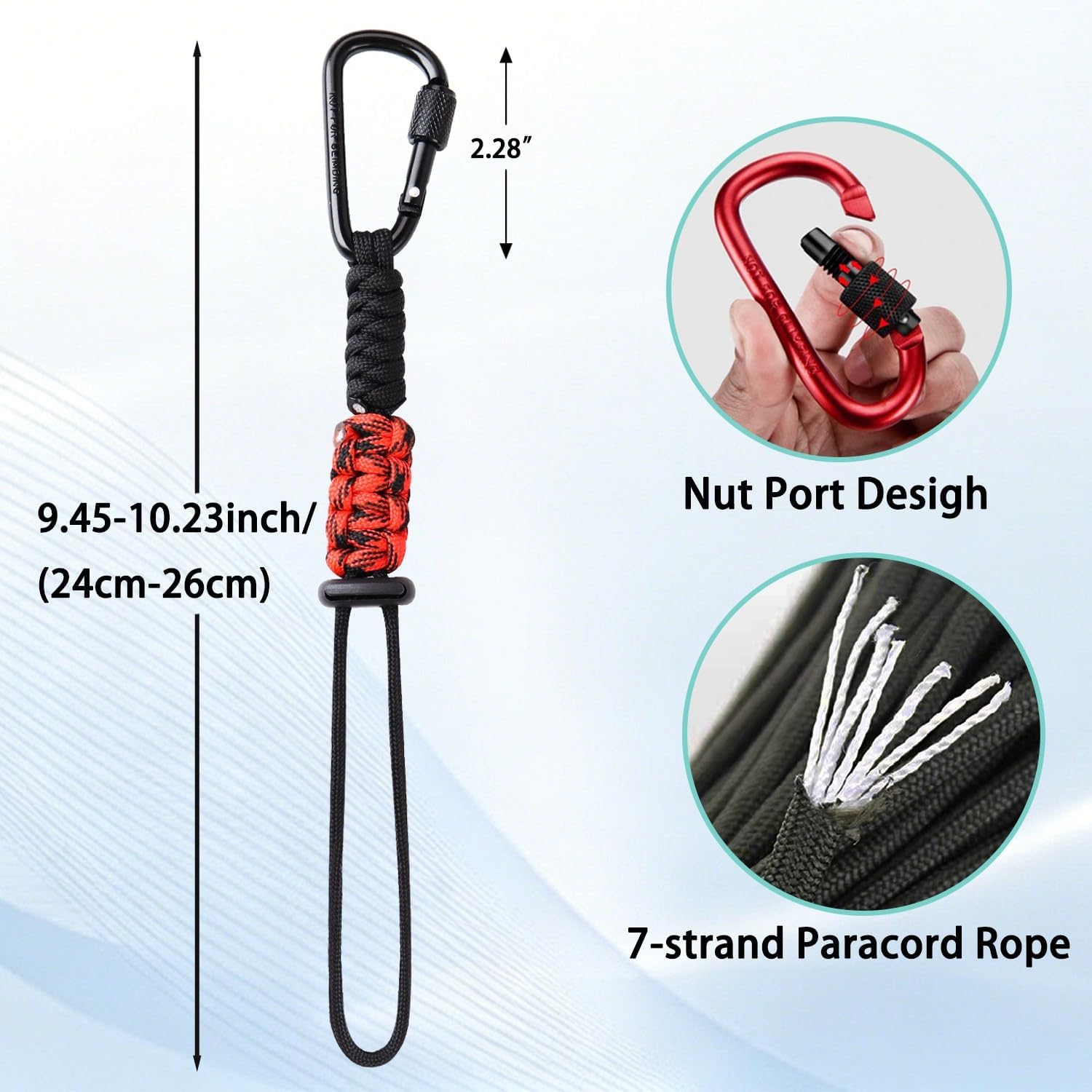 2pcs Paracord Keychain Lanyard with Aluminum Alloy Clip, for Water Bottle, Key, Daily Use, Travel and Outdoor image 2