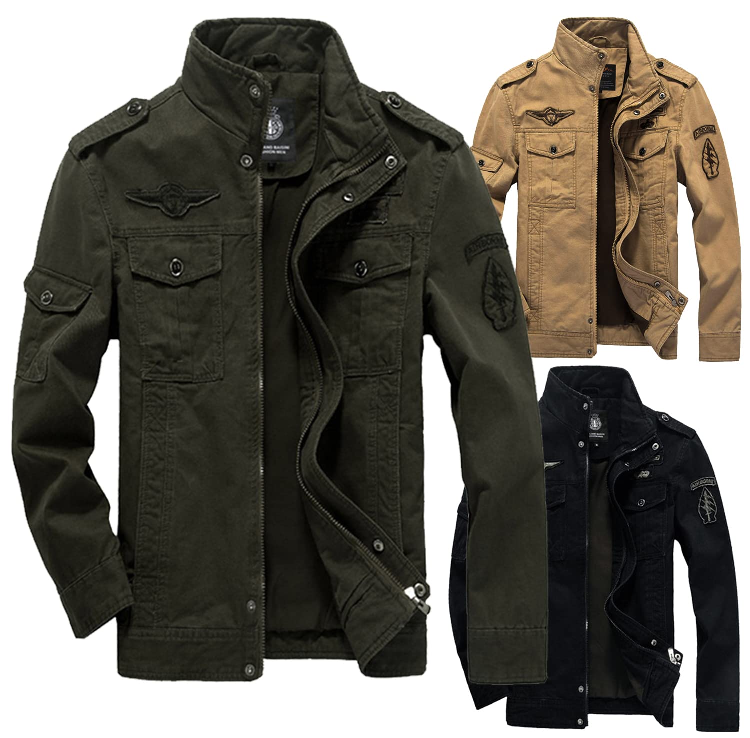 MERCIYD Giacca Militari Uomo Giubbotto Classico in Cotone Giubbotto Bomber Multitasche Giubbotto Casual Antivento Cerniera Giacca