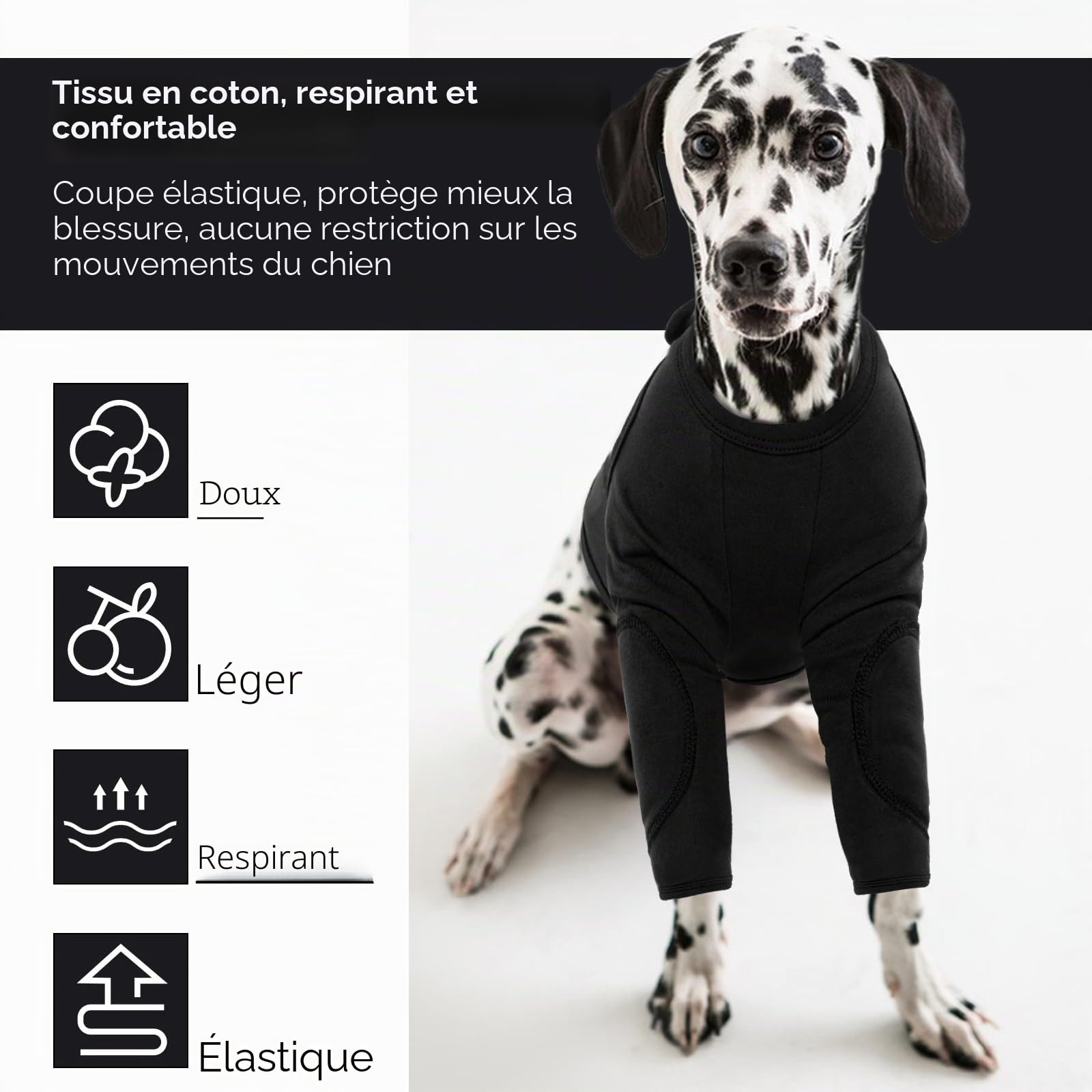 Manchon de Récupération pour Patte Avant, Chien Coude Protecteur Joint Protecteur de Jambe pour Chien Protection des Genou pour Chiens Petit Moyens de Grande Taille(Noir, M)
