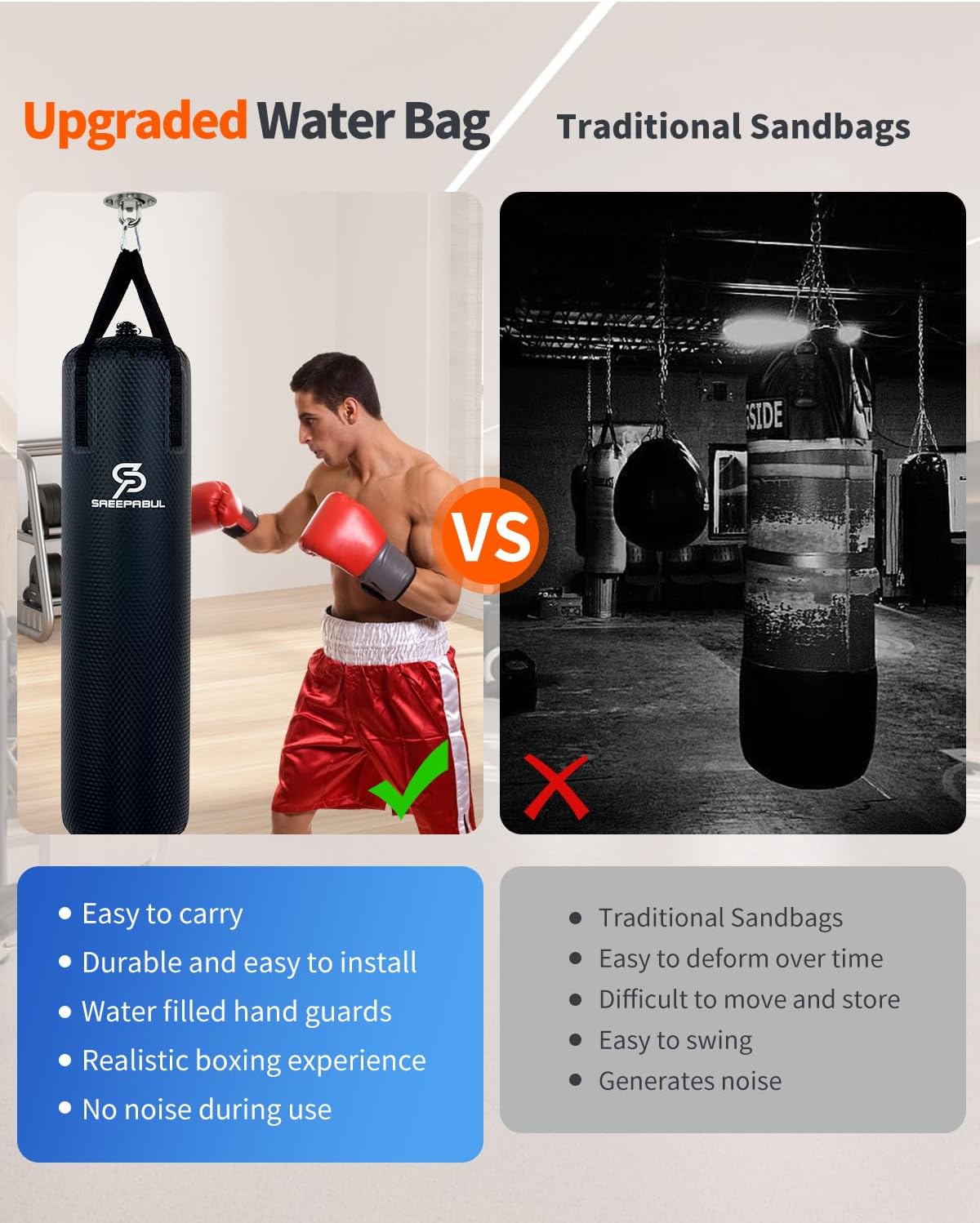 Water Punching Bag 4FT Heavy Bag for Boxing - Adjustable Weight (60 to 120 lbs) with Anti-Leak Design, Heavy-Duty Aqua Training Bag for Adults