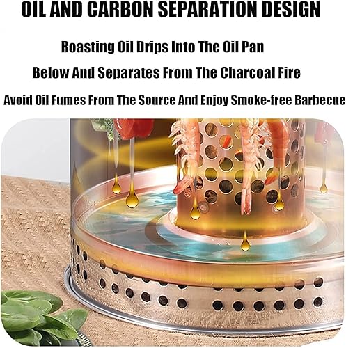 Miniatura 3 de Parrilla de barbacoa de barril de carbón ahumador, barril de malla de acero inoxidable con 20 pinchos, cesta de parrilla rodante y estante de