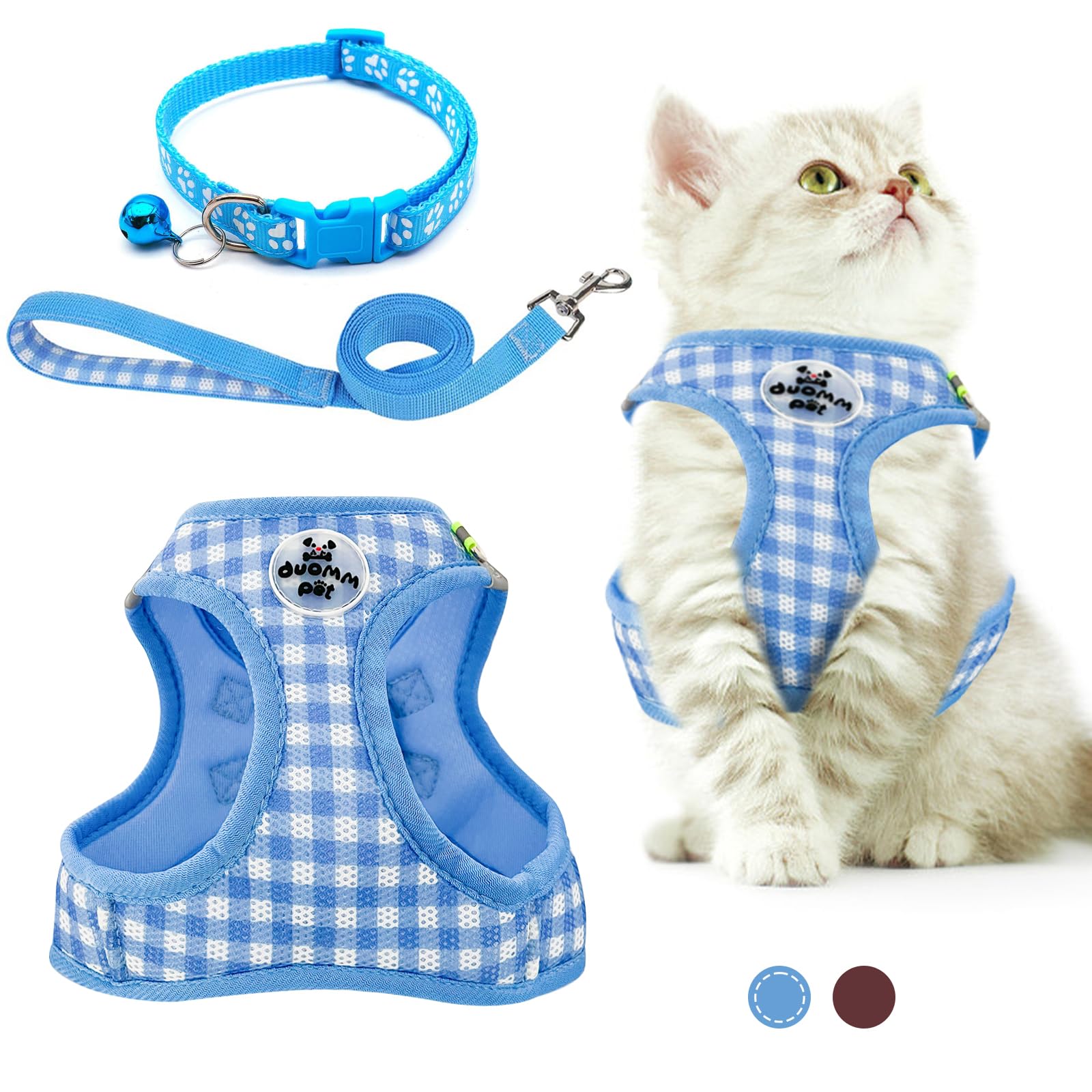 VINESTCat Harness and Lead Set, Soft Mesh, Escape Proof, Reflective, Adjustable, 150cm Leash, Blue, XS (2.5-4kg), 1 Count