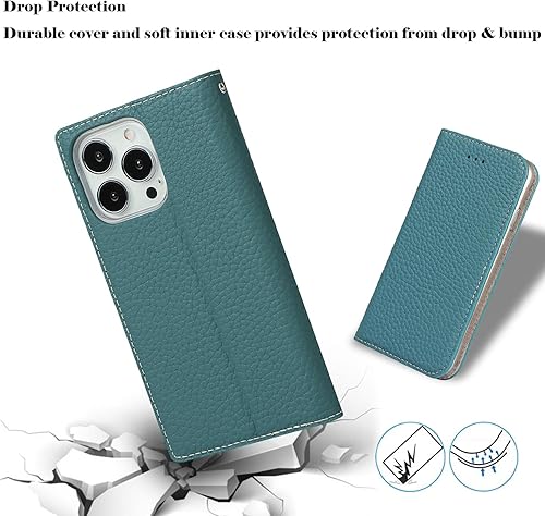 Miniatura 6 de Havaya Funda de piel auténtica para iPhone 13 Pro con tarjetero para mujer, con ranuras para tarjetas de crédito, color azul cielo