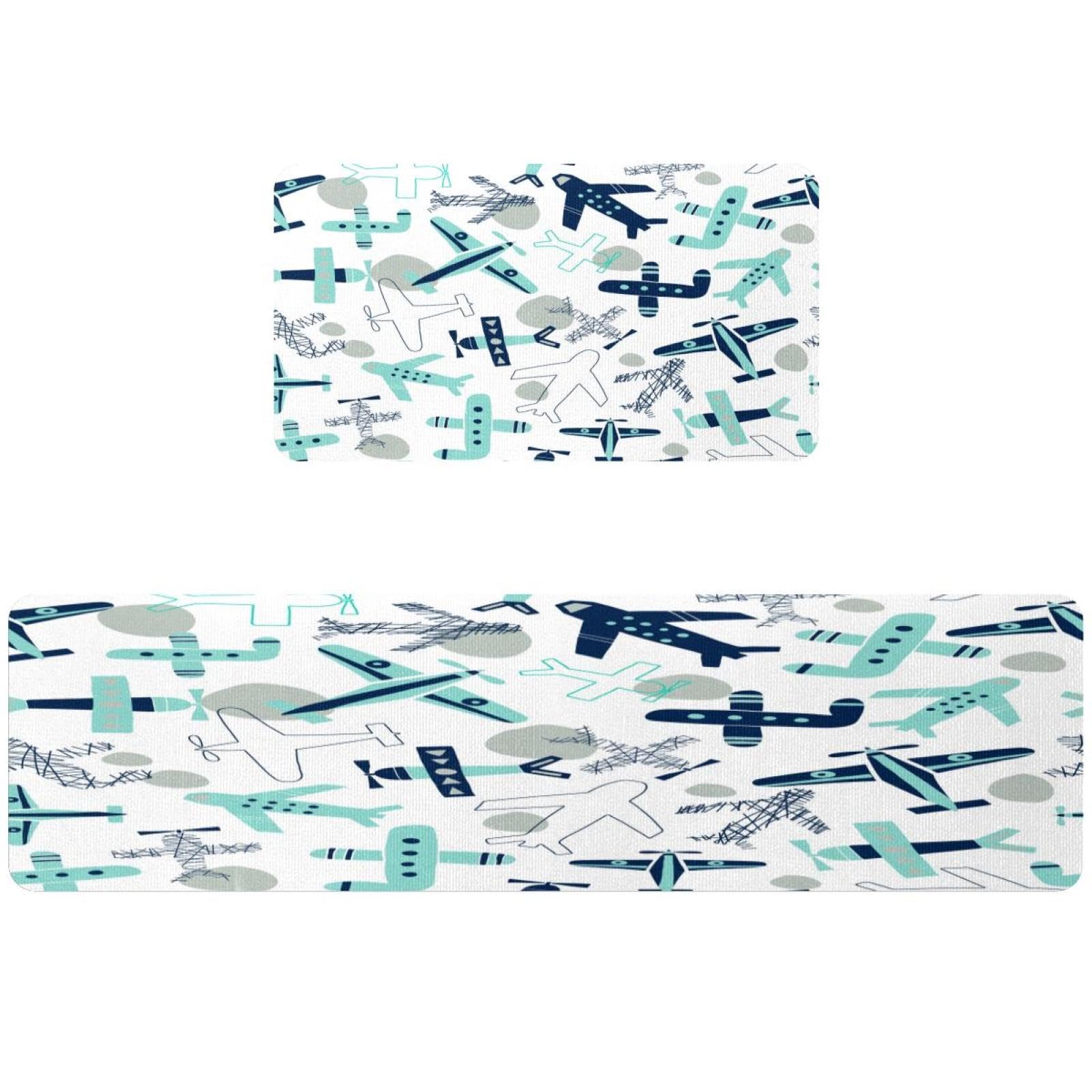Alfombra de cocina antideslizante VAPOKF lavable y absorbente juego de 2 alfombrillas con aviones