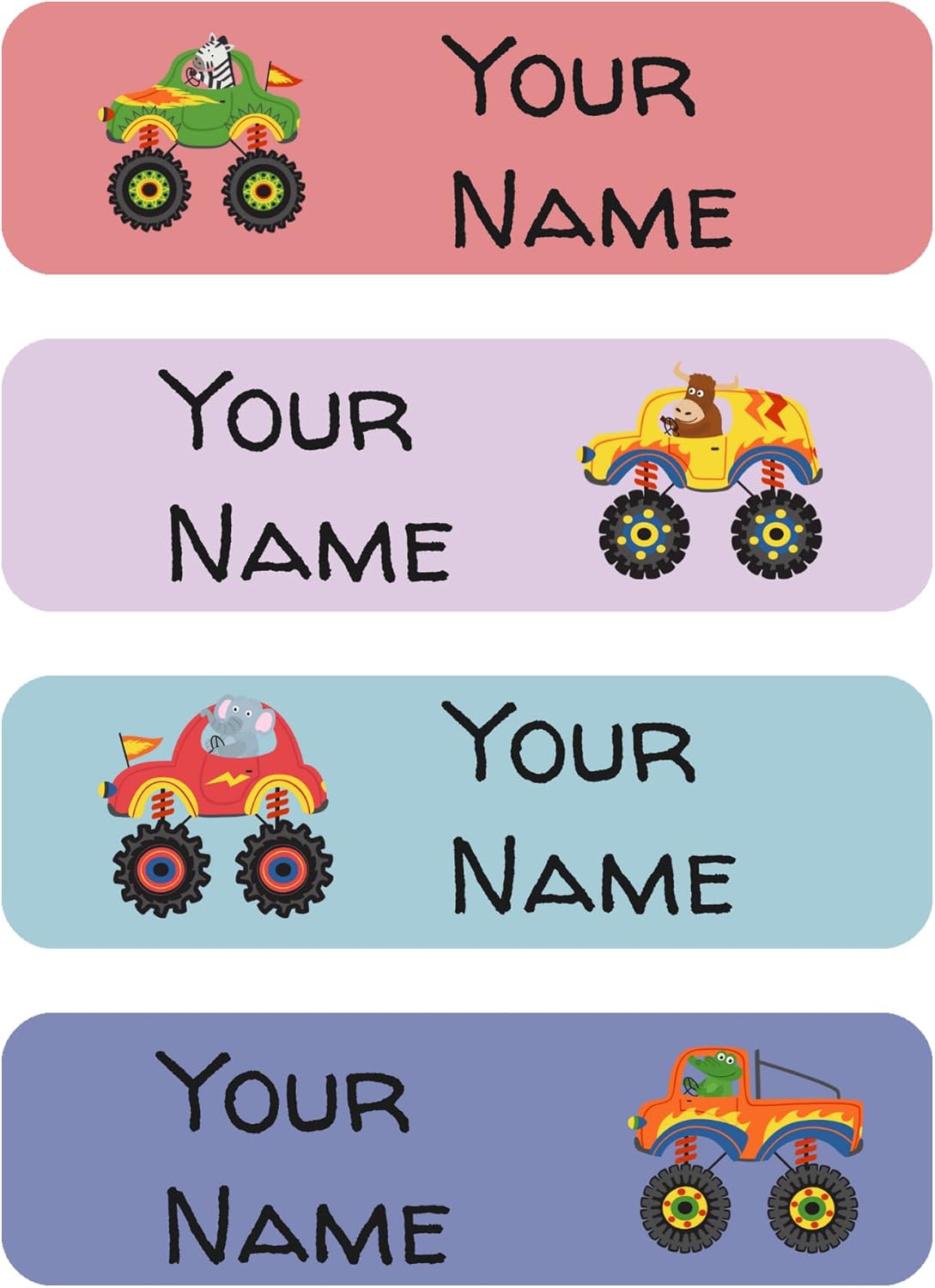 128 Monster Trucks Custom Kid Name Label for Daycare, Waterproof Dishwasher Safe, Personalized Name Sticker for Camp, School Supply, Baby Bottle, Lunch Boxes, Water Bottle, Cups(Pattern 1)
