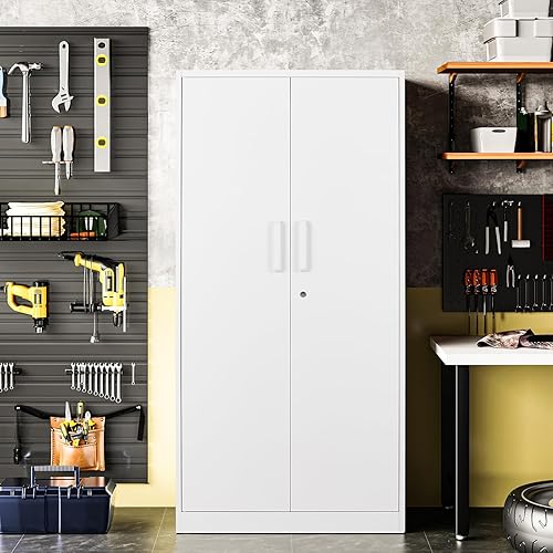 Miniatura 119 de Armario de almacenamiento de metal con ruedas, armario de almacenamiento con cerradura de 73 pulgadas con 2 estantes ajustables y 1 cajón para Negro