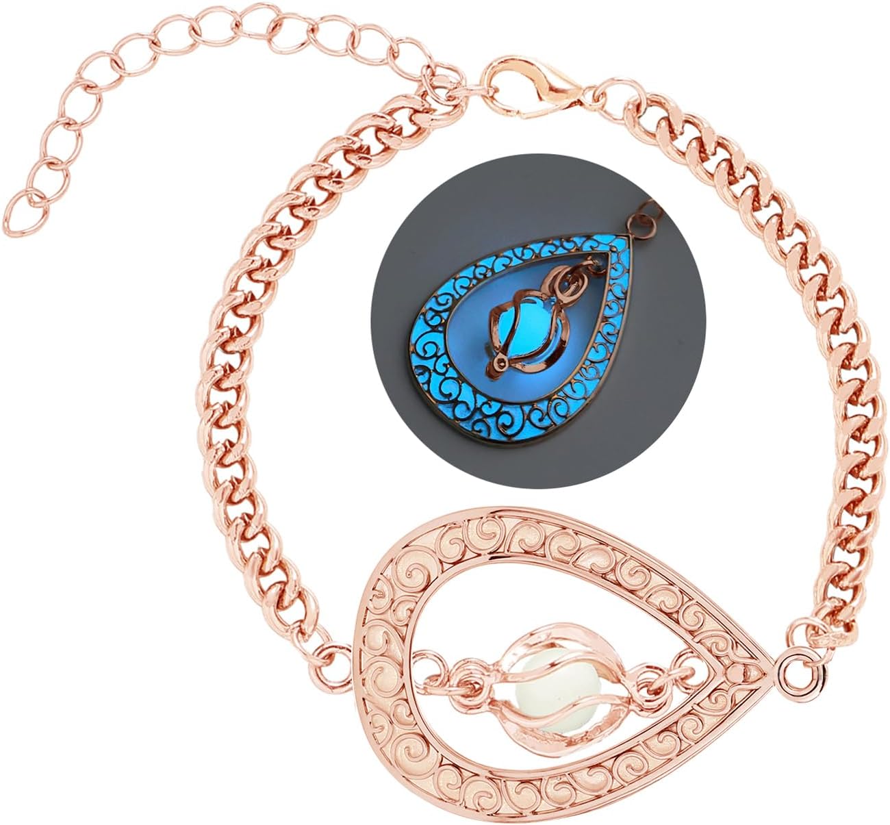 EEQQBZ Glow in The Dark Silver Teardrop shape bracelets,Fantasy Glowing Jewelry bracelets