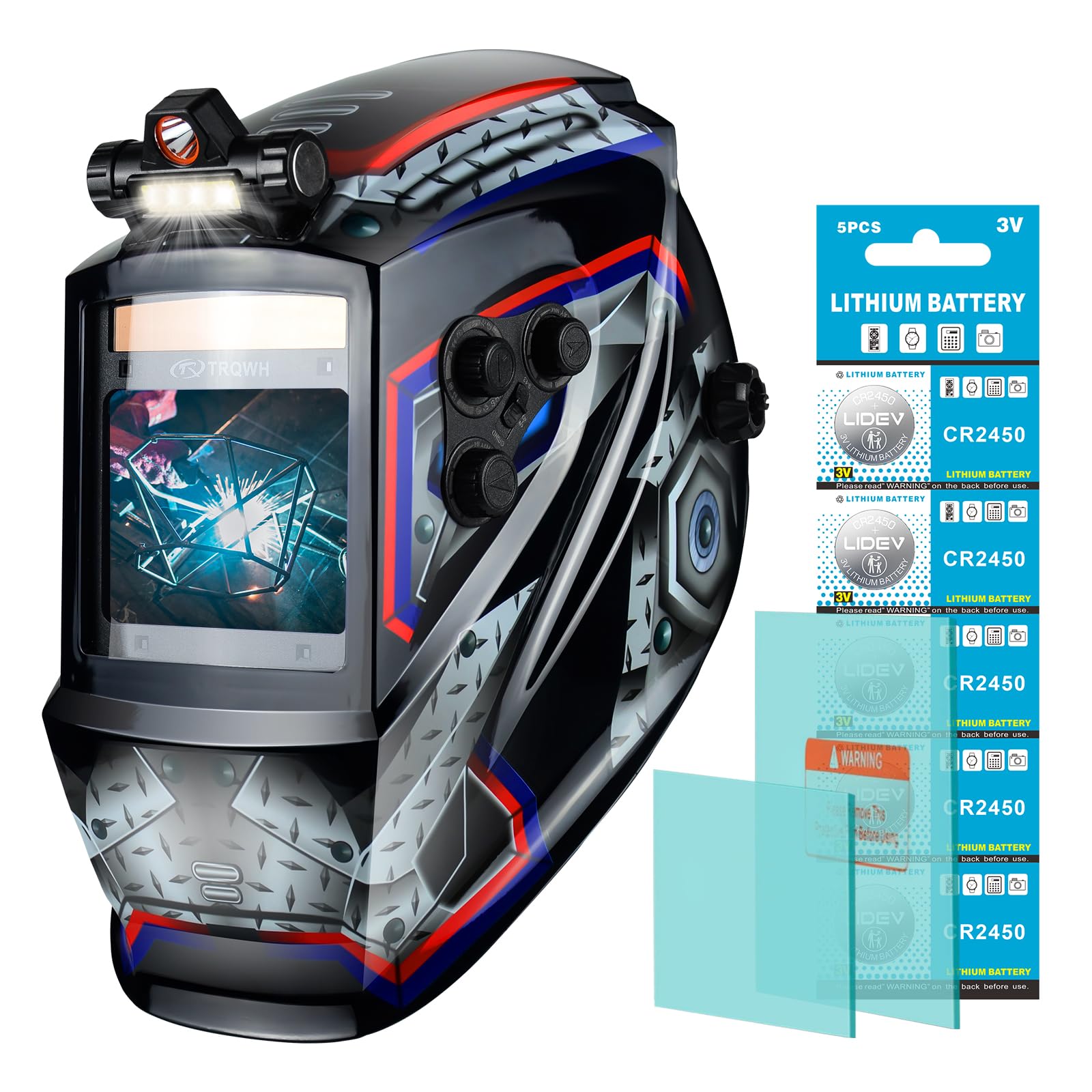TRQWH Welding Helmet Auto Darkening - Large Viewing True Color Solar Powered Welding Hood with 4 Arc Sensor Adjustable Wide Shade Range 4~5-8/9-13 Welder Mask for TIG MIG ARC Weld Plasma Cut Grinding