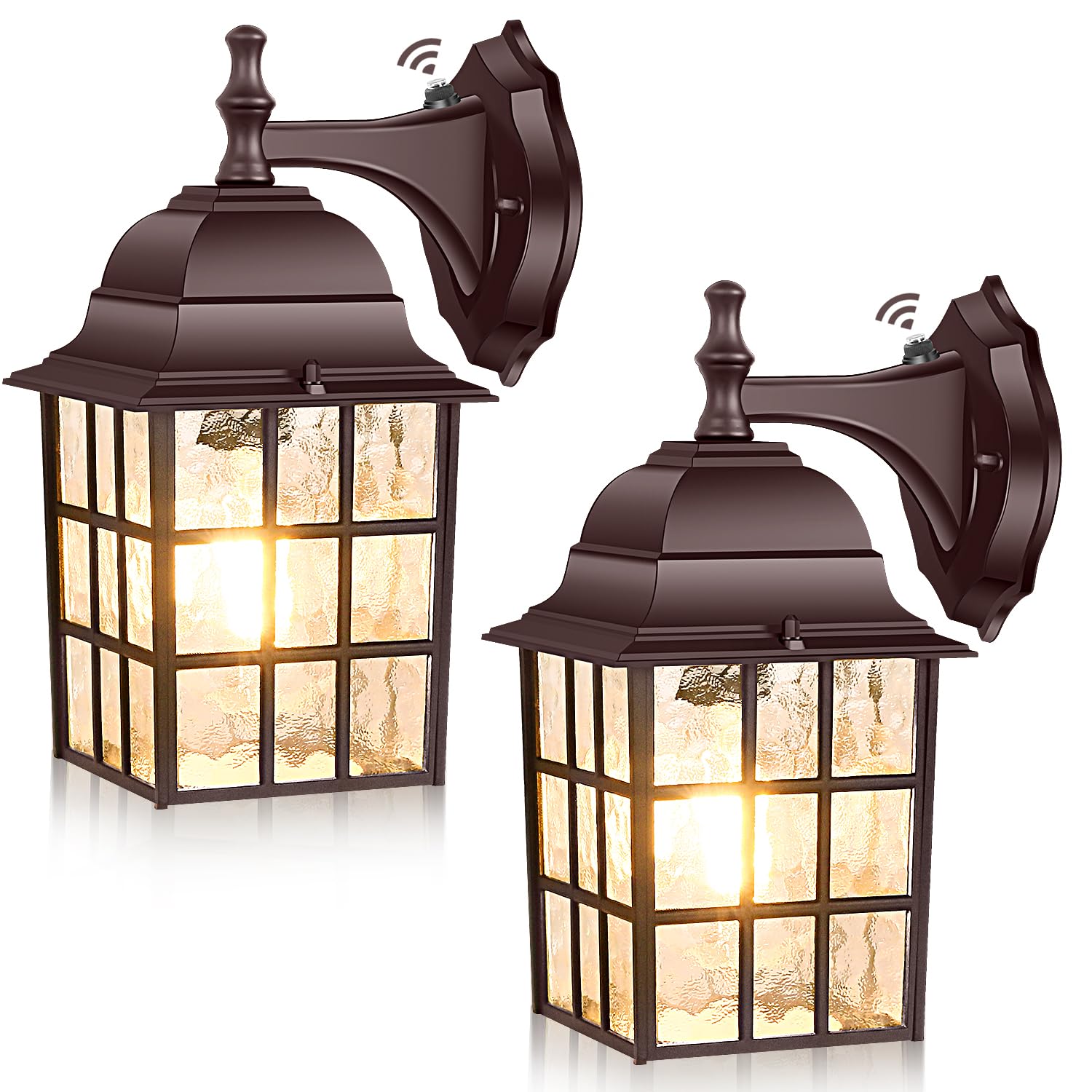 2-Pack Dusk to Dawn Outdoor Wall Light, Waterproof Exterior Wall Lantern Lighting Fixtures with Photocell Sensor, Brown Modern Outside Wall Sconce with E26 Base for House Porch Garage