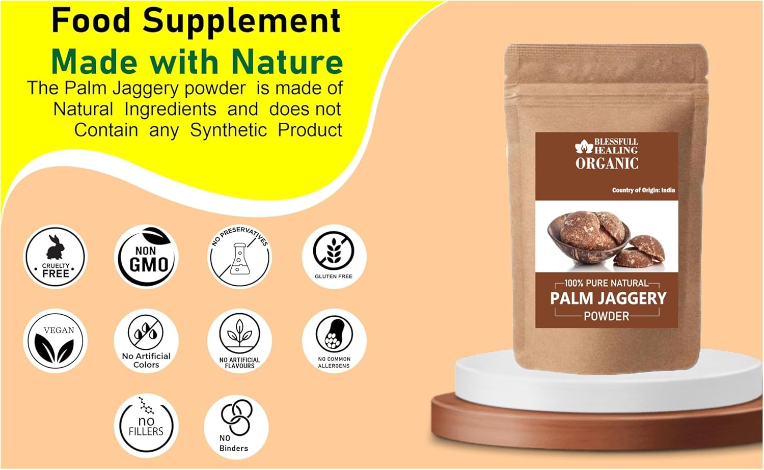 Blessfull Healing Organic Palm Jaggery Powder 100% Pure Natural 300 Gram / 10.58 oz