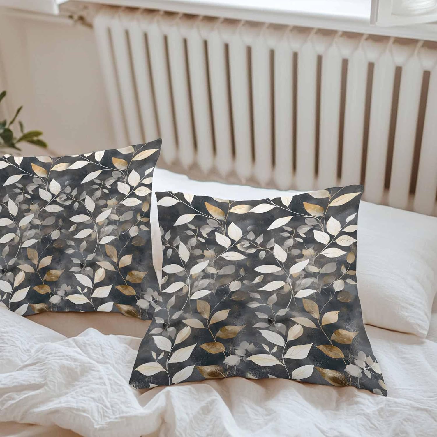 T&H XHome Outdoor Waterproof Throw Pillow Covers 20"x20" Set of 2 Leaf Silhouette Plant Decorative Cushion Cover Pillowcase for Garden Patio Tent Beach Bedroom Living Room Sofa Couch