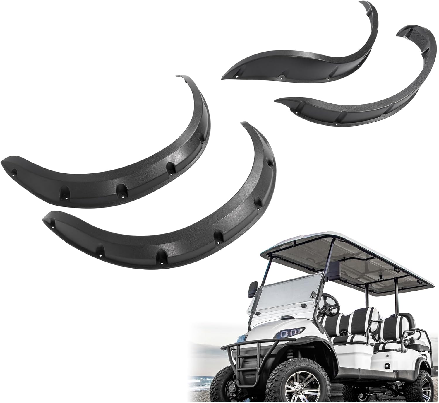 Golf Cart 4PCS Fender Flare Compatible with Icon Advanced EV and Evolution Forester 4 or 6 Passenger Seat Golf Cart Black ABS