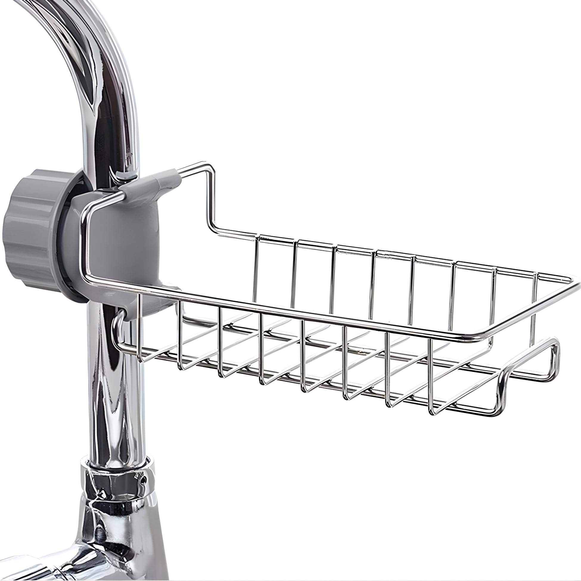 RZone STORE Stainless Steel Adjusting Multifunctional Over Kitchen Sink Caddy Clamp Faucet Sponge Scrubber Holder Storage Hanging Shelf Draining Bathroom Tap Shampoo Soap Organizer Rack (Pack 1)