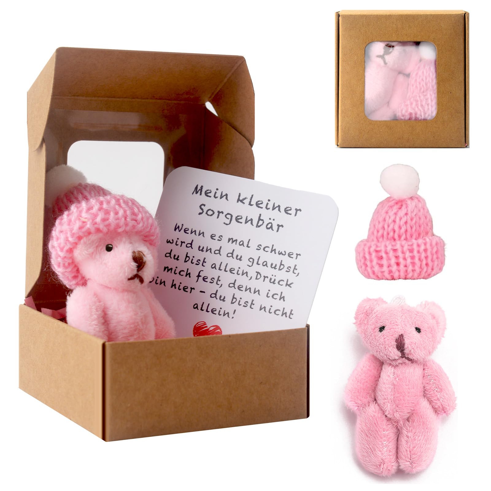 TOGETDREAM Osito En Caja | Mini Peluche De Bolsillo De 8.5 Cm | Con Tarjeta Inspiradora | Regalo Motivacional Para Niños Y Adultos
