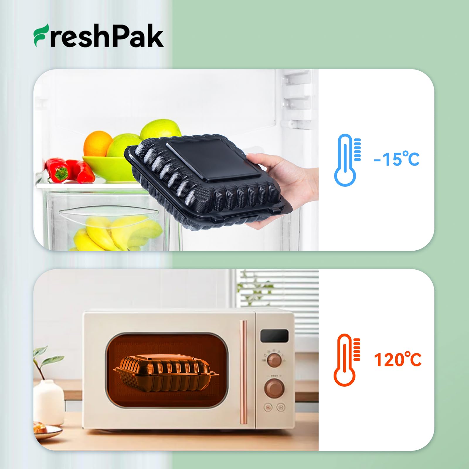 FRESHPAK Paquete de 55 recipientes de preparación de comidas de 8 x 8 pulgadas, 34 onzas, envoltura retráctil lista para usar | Cajas resistentes para llevar | Sin BPA y apilables | Apto para microondas, congelador y lavavajillas para sobras, catering
