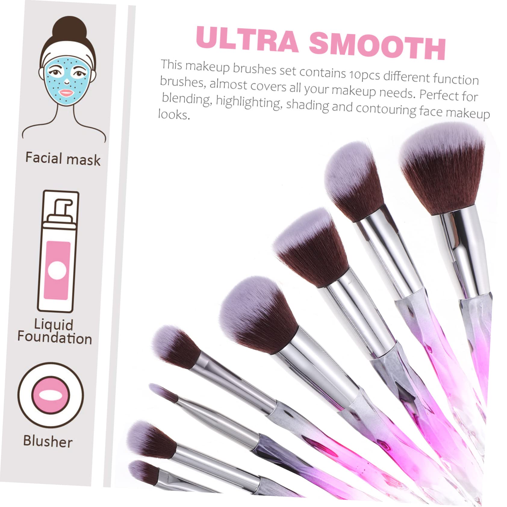 minkissy 20 Stk Make-up-pinsel Mit Kunststoffgriff Schminkpinsel Mit Kristallgriff Concealer Pinsel Make-up-pinsel-kit Für Foundation-pinsel Violett Kunststoff-griff Malen Reisen Diamant