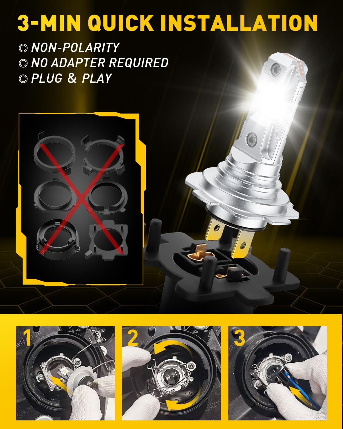 AUXITO H7 LED Light Bulbs, 500% Super Brightness 6500K White Light,1:1 Mini Size H7/H7LL Fog Light Bulbs for Night Driving,Long Lifespan, Plug-N-Play, Pack of 2
