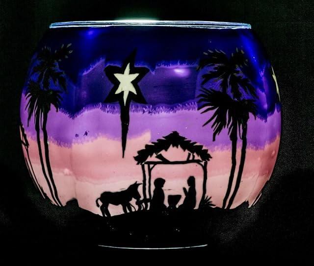 Benaya Glass Nightlight Christmas Tealight Holder - A Child Is Born
