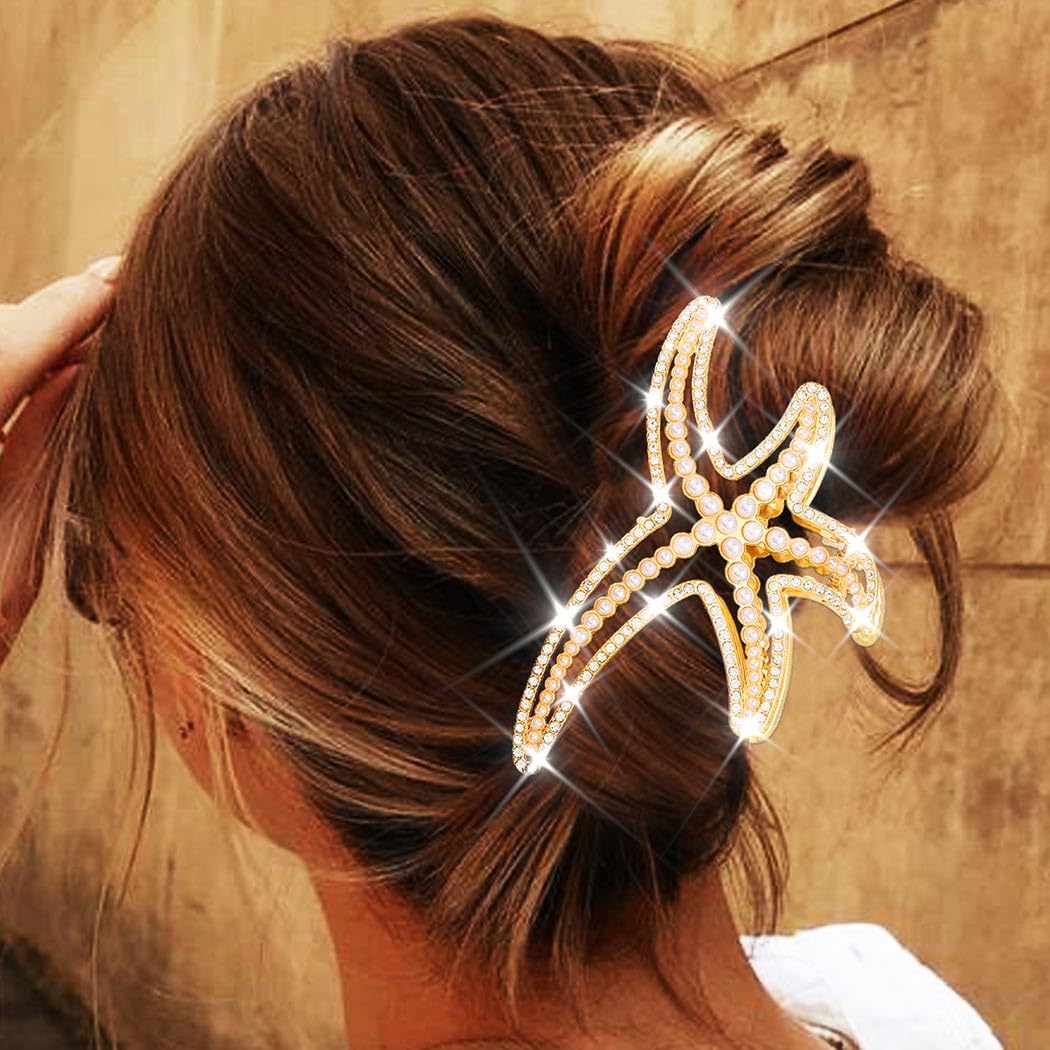 Starfish Claw Clips Gold Large Metal Hair Clips Rhinestone Beach Hair Accessories for Women and Girls - Image 3