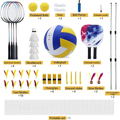 Miniatura 9 de Juego combinado de voleibol y bádminton al aire libre, tamaño oficial 5 balas de voleibol y raquetas de bádminton juego de 5 para juegos al aire