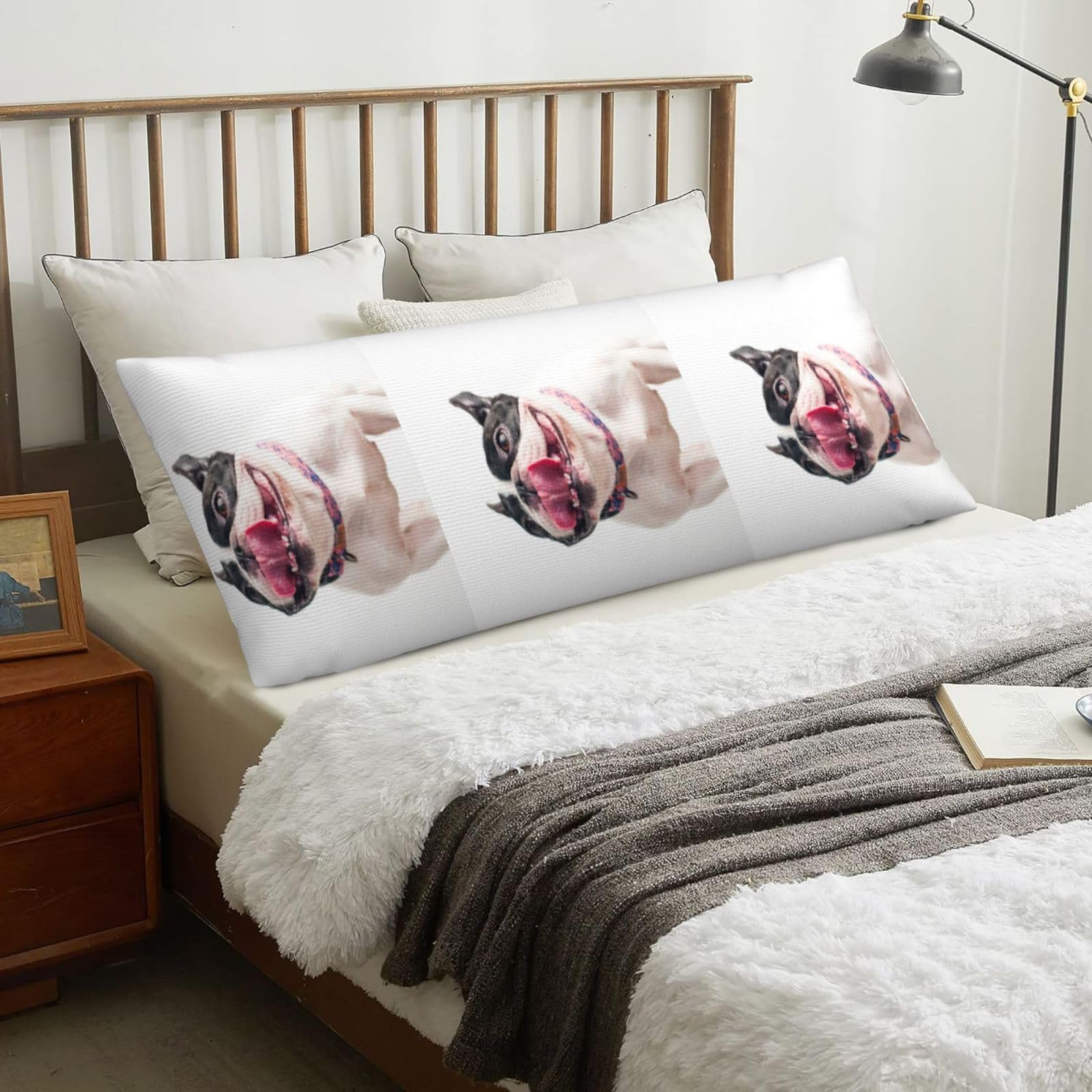 Happy Curious Dog French Bulldog, Body Pillow Cover with Zipper,Long Body Pillowcase 20 x 60 in