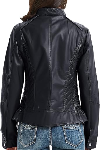 BELLIVERA Women's PU Leather Jacket (3 Colours) Biker Jacket with Zip Short Jacket for Autumn Spring