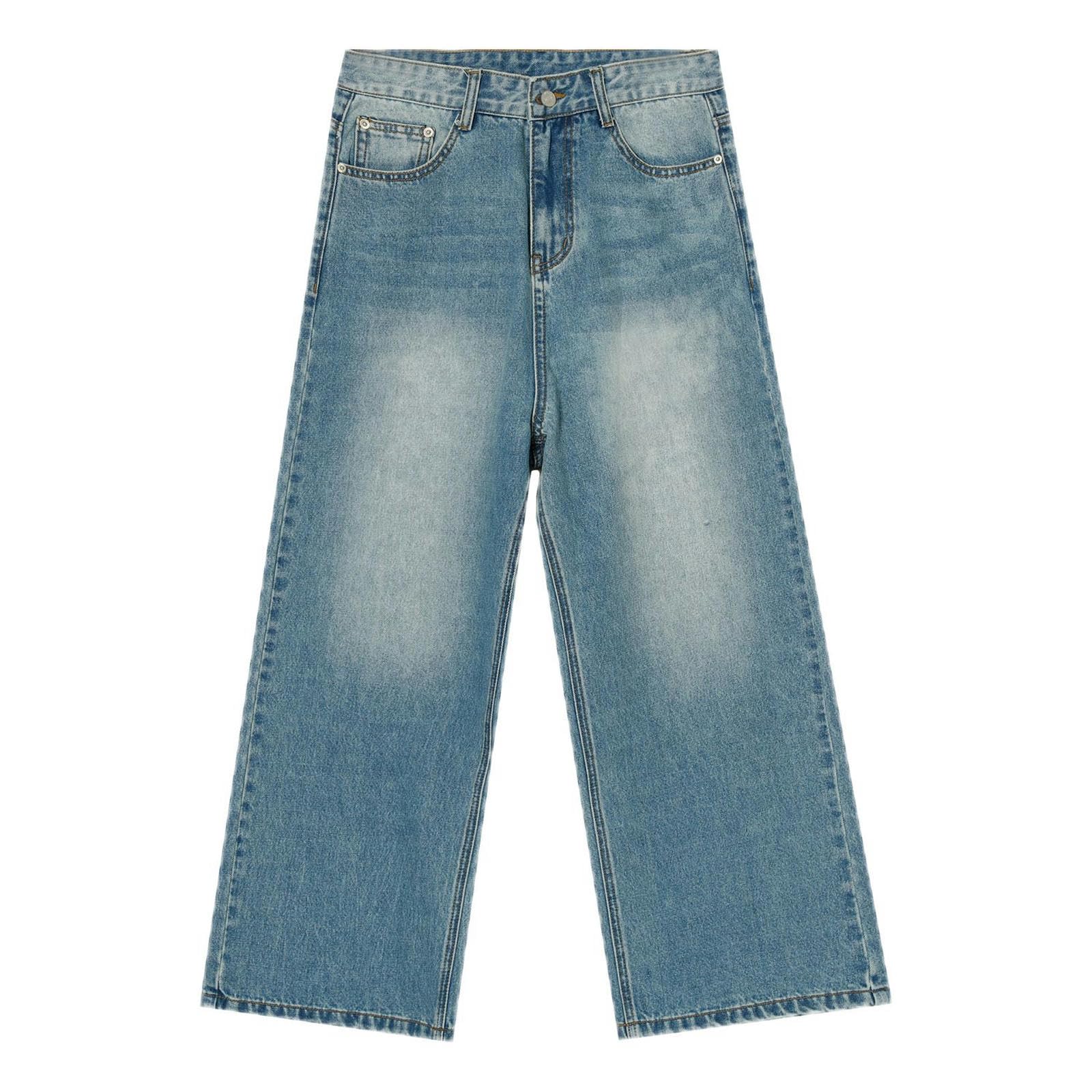 Jean homme jambes larges coupe droite ample denim bleu polyvalent