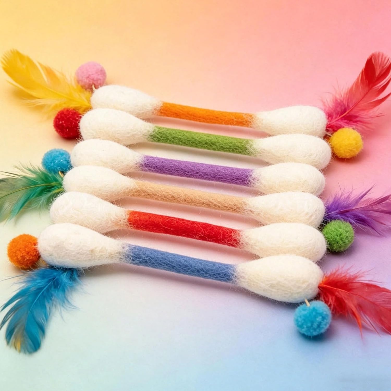 YeahBoom Zabawka dla kota patyczki bawełniane, 6 sztuk Q Tip Cat Toy z kocimiętką, interaktywne patyczki higieniczne dla kotów, urocze patyczki do żucia dla kotków, odpowiednie do zabawy i poruszania