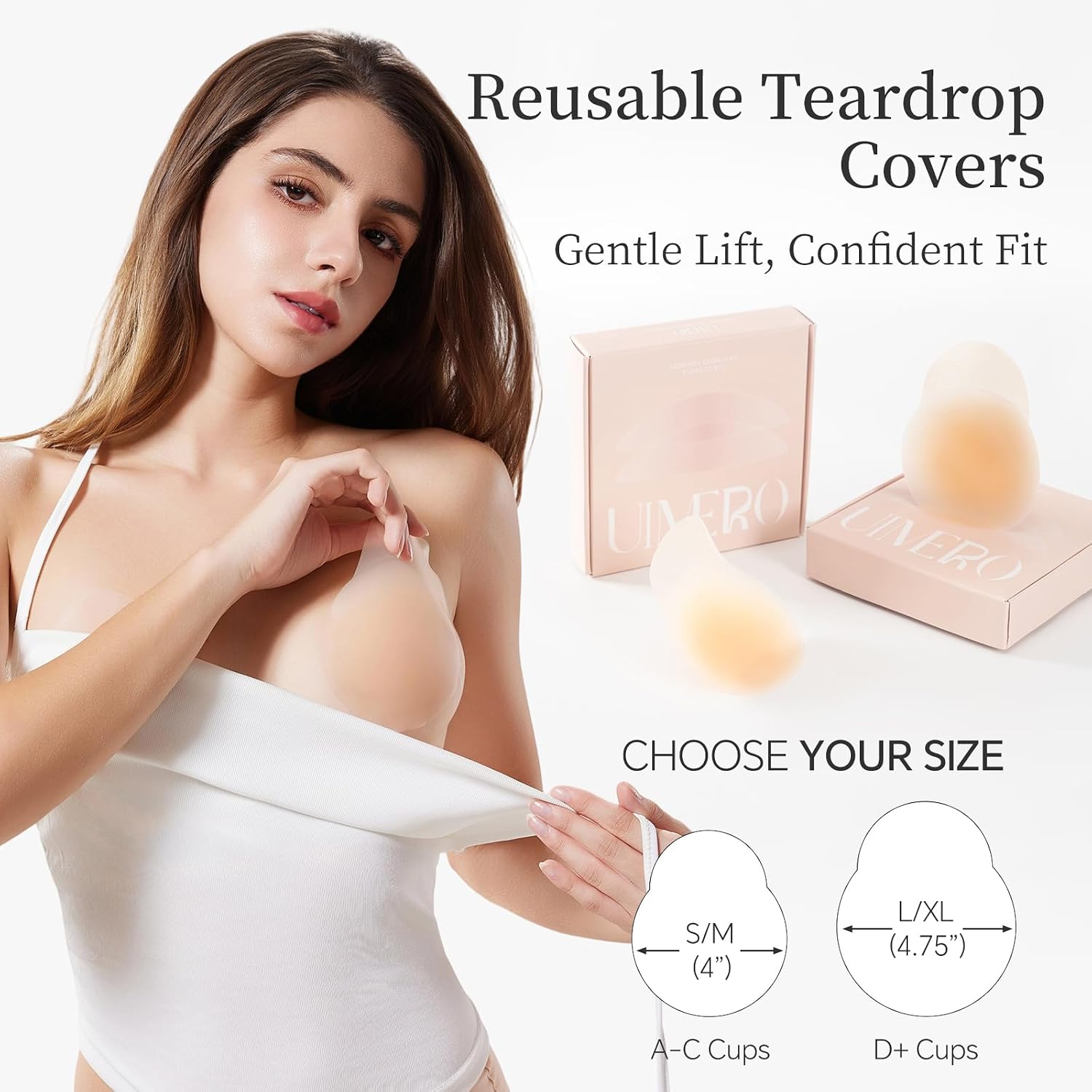 UIMERO 2025 Nipple Covers for Women with Lift, Added Lift Adhesive Silicone Nipple Pasties, Reusable Sticky Bra Breast Covers