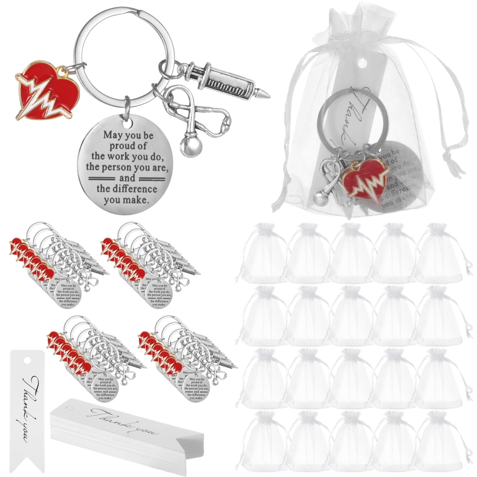 25 Stk. Schlüsselanhänger aus Edelstahl, May You Be Geschenkset für Pflegekräfte, mit Organzabeuteln, Motivationsanhänger für Ehrentage, für Freunde, Familie und Kollegen